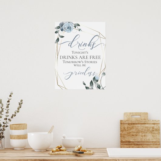 ユーモアたっぷりのフリードリンクバーメニュー看板 ポスター (キッチン)