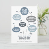 ユーモアたっぷりのフローチャート ブルー ウェディング セーブ・ザ・デート (スタンド正面)