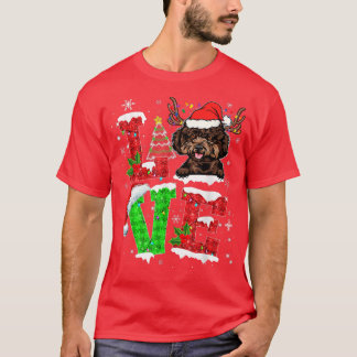 ユーモアたっぷりのプードル 犬の木のクリスマス ライト クリスマス パジャマ Tシャツ