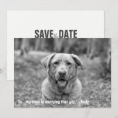 ユーモアたっぷりのペット・エンゲージメント発表 招待状 (正面/裏面)