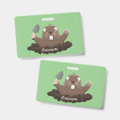 ユーモアたっぷりのポケットゴファーの掘るイラスト バッジ (正面＆裏面)