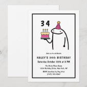 ユーモアたっぷりのミーム シンプル ブラック＆ホワイト 34歳の誕生日 招待状 (正面/裏面)