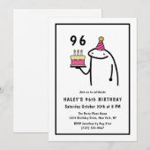 ユーモアたっぷりのミーム シンプル ブラック＆ホワイト 96歳の誕生日 招待状 (正面/裏面)
