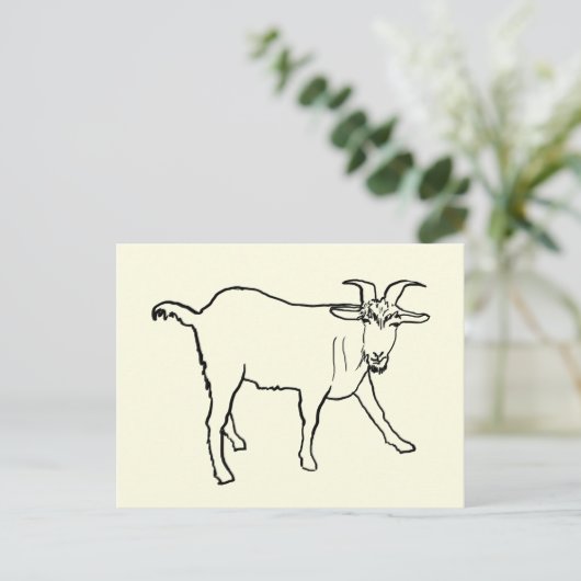 ユーモアたっぷりのヤギの絵 - 不思議な漫画の農場動物アート ポストカード (スタンド正面)