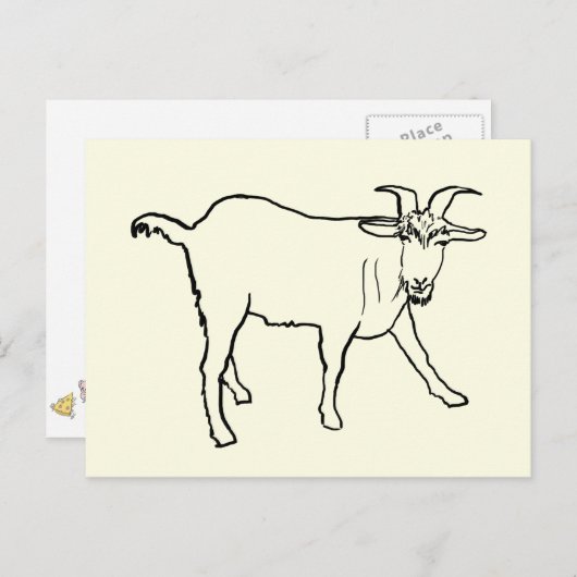 ユーモアたっぷりのヤギの絵 - 不思議な漫画の農場動物アート ポストカード (正面/裏面)