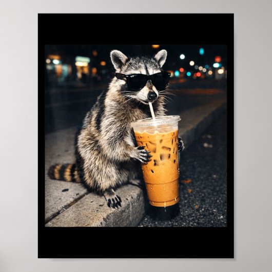 ユーモアたっぷりのラッコがアイスコーヒーを飲む動物ミーム メンズ ポスター (正面)