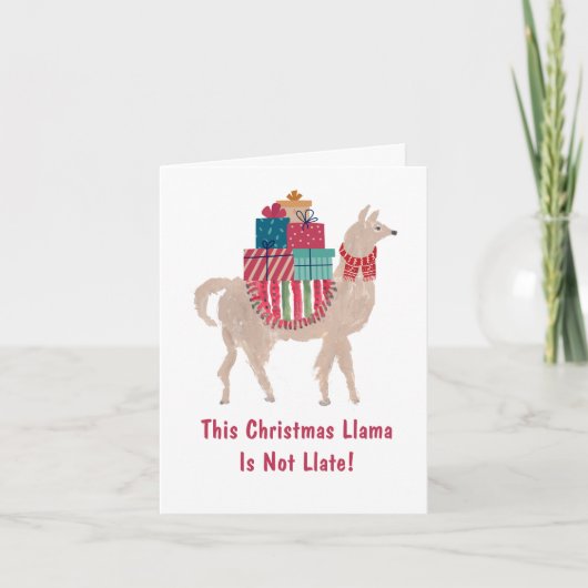 ユーモアたっぷりのラマとアルパカのキュートでユニークな遅れたクリスマスカード シーズンカード (正面)