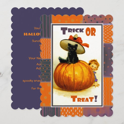 ユーモアたっぷりのレトロな子供用ハロウィンパーティー招待状 招待状 (正面/裏面)