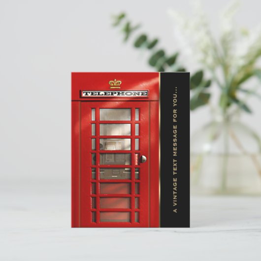 ユーモアたっぷりのヴィンテージ風テキストメッセージ 赤い電話ボックス ポストカード (スタンド正面)