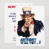 ユーモアたっぷりのヴィンテージ プロポーズ 招待状 (正面/裏面)