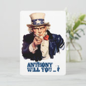 ユーモアたっぷりのヴィンテージ プロポーズ 招待状 (スタンド正面)