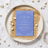 ユーモアたっぷりの名言 青と白の花柄の結婚式場案内 招待状