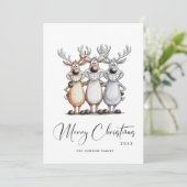 ユーモアたっぷりの手描きクリスマスツリーの鹿 シーズンカード (スタンド正面)
