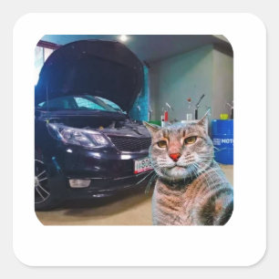 ユーモアたっぷりの整備士ねこステッカー スクエアシール