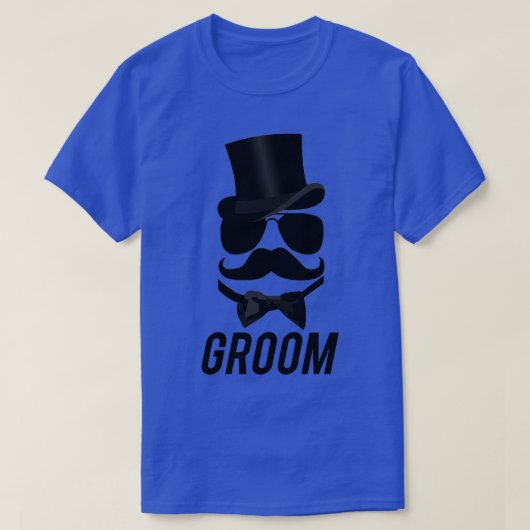 ユーモアたっぷりの新郎 ヒゲ トップハット 蝶ネクタイ 伊達眼鏡 Tシャツ (デザイン正面)