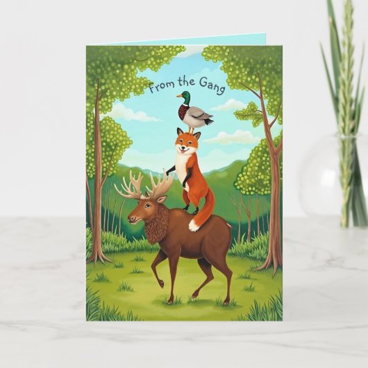 ユーモアたっぷりの森林の動物たちが積み重なり、あなたが早く回復しますように カード (正面)