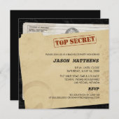 ユーモアたっぷりの極秘独身パーティー招待状 招待状 (正面/裏面)