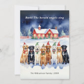 ユーモアたっぷりの水彩画の犬たちがクリスマスソングを歌う シーズンカード (正面)