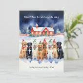 ユーモアたっぷりの水彩画の犬たちがクリスマスソングを歌う シーズンカード (スタンド正面)