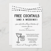 ユーモアたっぷりの無料カクテルと結婚式の招待状 招待状 (正面/裏面)