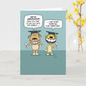 ユーモアたっぷりの犬が卒業おめでとう カード (黄色い花)