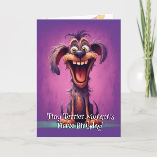 ユーモアたっぷりの犬のモンスター：Tiny Terrier ミュータントの誕生日 サンキューカード (正面)