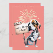ユーモアたっぷりの犬の新年オープンハウスパーティー招待状 招待状 (正面/裏面)