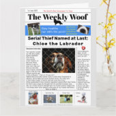 ユーモアたっぷりの犬の新聞 カード (黄色い花)