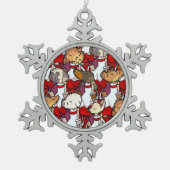 ユーモアたっぷりの犬合唱団のクリスマスソングを歌うアニメーション スノーフレークピューターオーナメント (正面)