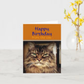 ユーモアたっぷりの猫の笑顔の誕生日カード カード (黄色い花)