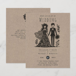 ユーモアたっぷりの結婚式の漫画　手描きの花嫁と新郎