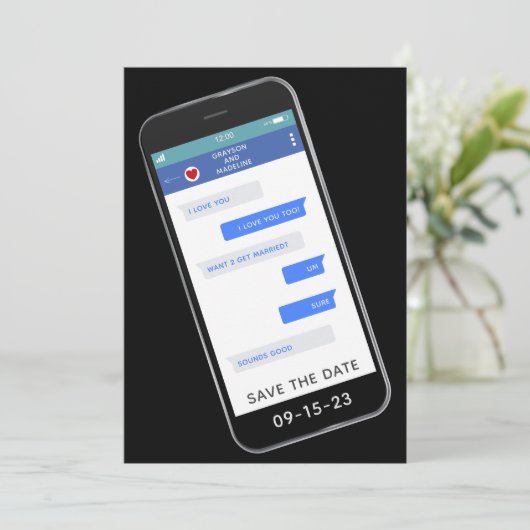 ユーモアたっぷりの結婚式招待前のお知らせカード セーブザデート (スタンド正面)