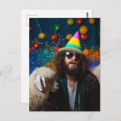 ユーモアたっぷりの羊とイエスがカラフルな誕生日パーティーに登場 ポストカード (正面/裏面)