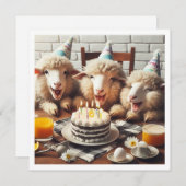ユーモアたっぷりの羊の誕生日招待状、パーティー好きな動物たち 招待状 (正面/裏面)