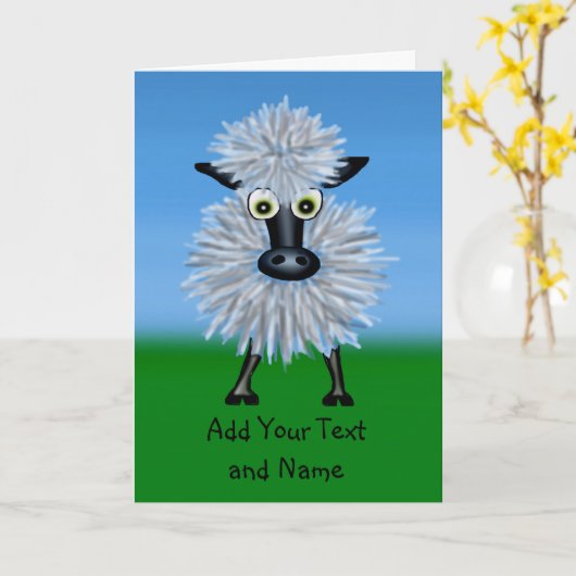 ユーモアたっぷりの羊 - 名前やデザインをカスタマイズできるカード カード (黄色い花)