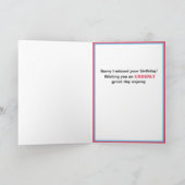 ユーモアたっぷりの遅れた誕生日 カード (内部)