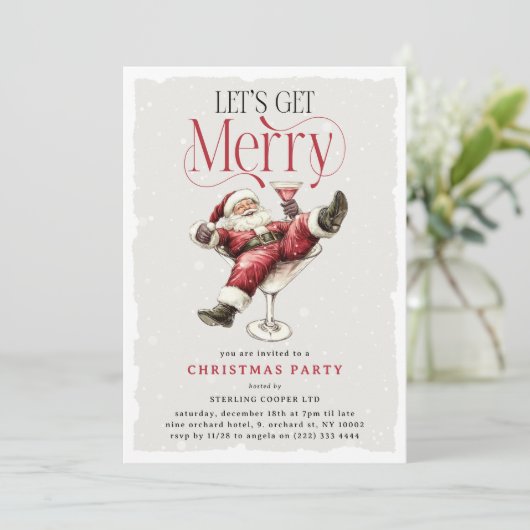 ユーモアたっぷりの酔っ払いサンタ「Let's Get Merry クリスマスパーティー 招待状 (スタンド正面)