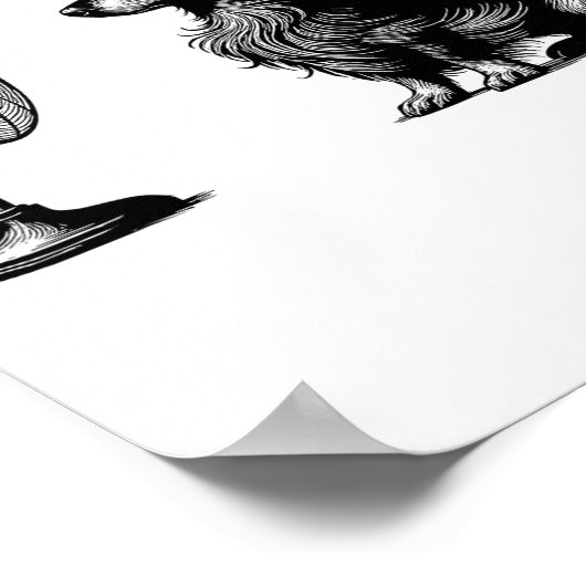 ユーモアたっぷりの長毛ダックスフンド犬と扇風機 ドキシーワイ ポスター (角)