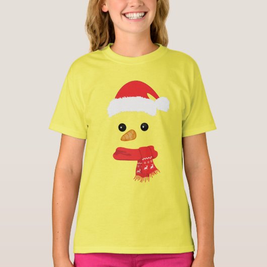 ユーモアたっぷりの雪だるまの顔 笑顔の楽しいクリスマス家族 Tシャツ (正面)