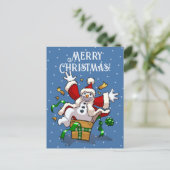 ユーモアたっぷりの雪だるま クリスマスのサプライズ カートゥーン シーズンポストカード (スタンド正面)