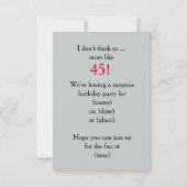 ユーモアたっぷりの45歳誕生日パーティー招待状 招待状 (裏面)
