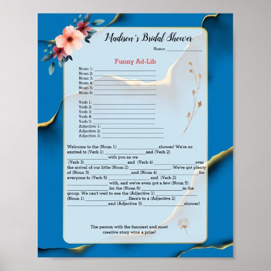 ユーモアたっぷりアドリブゲーム ブライダルシャワーポスター ポスター (正面)