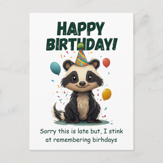 ユーモアたっぷりスカンクの遅れた誕生日 ポストカード (正面)