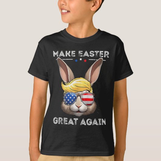 ユーモアたっぷりトランプ大統領 イースターを再び偉大にしよう ウサギ狩り 卵 Tシャツ (正面)