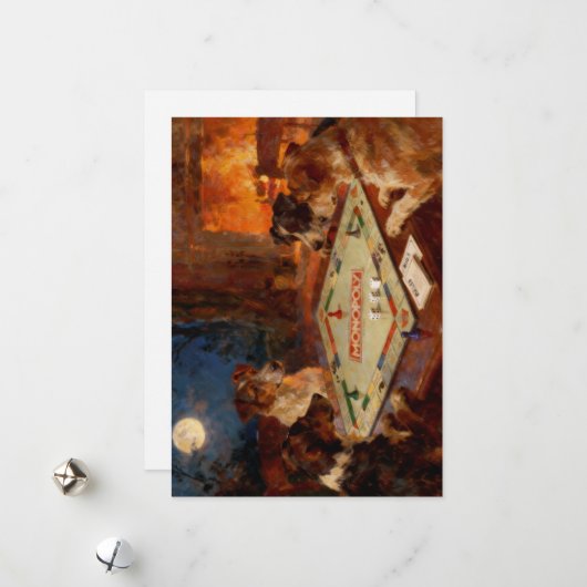 ユーモアたっぷり かわいい犬たちがボードゲームで遊ぶ ポストカード (正面/裏面インサイチュ)