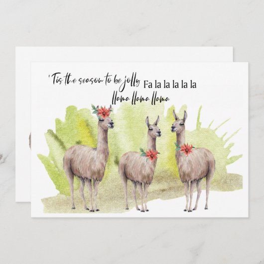 ユーモアたっぷり かわいい ラマ 水彩画 ホリデー グリーティング シーズンカード (正面/裏面)