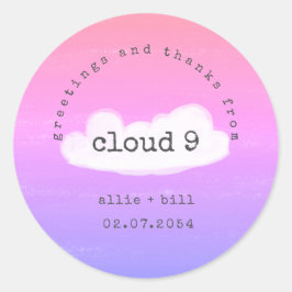 ユーモアたっぷり かわいい 雲9 ピンク パープル ユニーク お礼 ラウンドシール