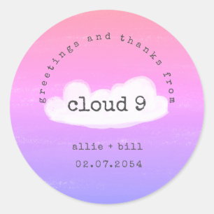 ユーモアたっぷり かわいい 雲9 ピンク パープル ユニーク お礼 ラウンドシール