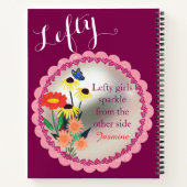 ユーモアたっぷり フローラル カスタム ネーム 左利き スクール スタイル ノートブック (裏面)