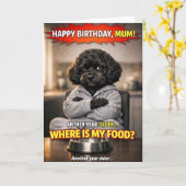 ユーモアたっぷり ママの誕生日カード 犬 ご飯はどこ? カード (黄色い花)